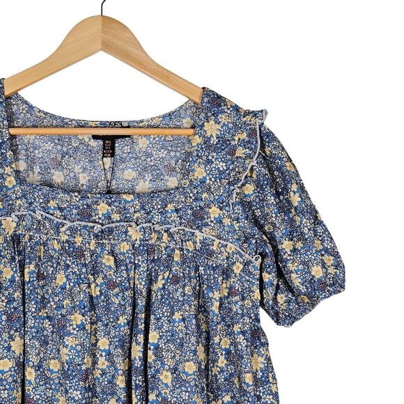 ASOS QED London Cotton Poplin Puff Sleeve Prarie Dress Blue Floral Women 8 NWT - Picture 6 of 14
